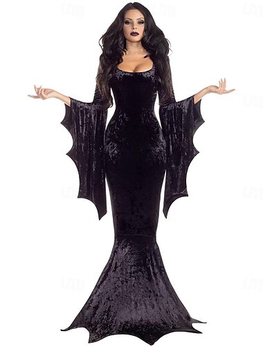  Vampyyri Morticia Addams Cosplay-Asut Cosplay Naisten Aikuisten Juhla Naamiaiset Karnevaali Naamiaiset Helppo karnevaaliasu