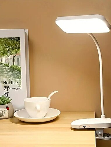  wiederaufladbare LED-Schreibtischlampe mit 3 einstellbaren Lichtfarben für das Lernen und Lesen bei Nacht, Steh-Clip-Schreibtischlampe