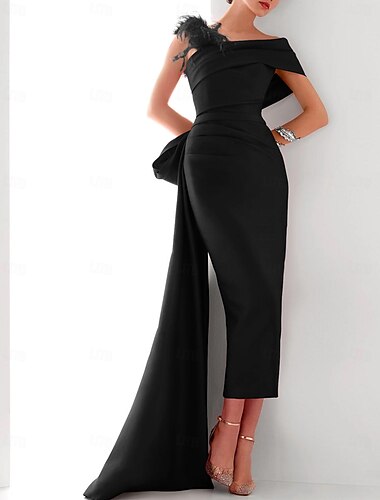  Etui Abendkleid Elegantes Kleid Formelles Sweep/Brush Zug Ärmellos Eine Schulter Satin mit Feder Schleife(n) 2025