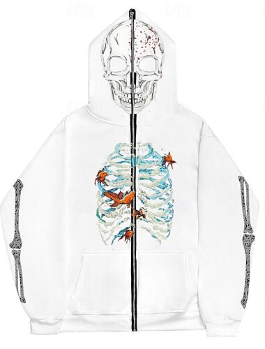  Halloween Skelett Totenkopf Kapuzenshirt Oberbekleidung Hoodie mit Reißverschluss Für Herren Damen Erwachsene Halloween Karneval Heißprägen Party Casual