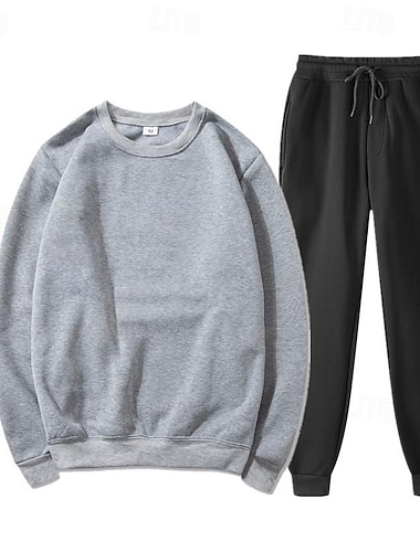  Voor heren Trainingspak sweatsuit Joggingpakken Wit Geel Oranje Grijs Strakke ronde hals Effen 2-stuks Sport & Outdoor Dagelijks Feestdagen Streetwear Basic Casual Lente & Herfst Kleding Hoodies