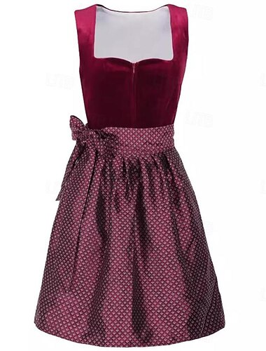  Oktoberfest Dragkedja fram Klänningar Dirndl Trachtenkleader Hembiträde Tyska München Ängar Dam Traditionell stil tyg Klänning Förkläde Utan blus