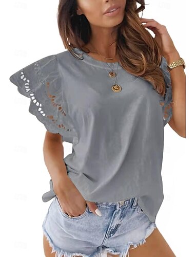  Camisa Blusa Mujer Rosa Morado Caqui Plano Cortado Calle Diario Moda Escote Redondo Ajuste regular S