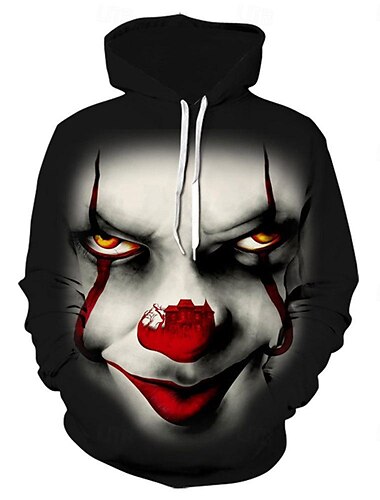  Kunst der Clown Kapuzenshirt Zeichentrick Manga Anime 3D Vordertasche Grafik Kängurutasche Für Paar Herren Damen Erwachsene Halloween Karneval Maskerade 3D-Druck Casual