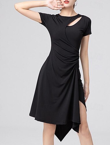  Latinské tance Šaty Duté Čistá Barva Barevně dělené Dámské Výkon Trénink Krátký rukáv Vysoký Polyester