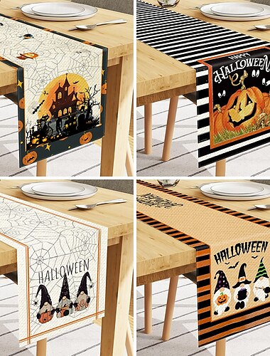  Halloween-Tischläufer – gruseliges und festliches Design – strapazierfähiger und dekorativer Stoff – perfekt, um Ihrem Esstisch einen Halloween-Touch zu verleihen – ideal für Partys und Zusammenkünfte