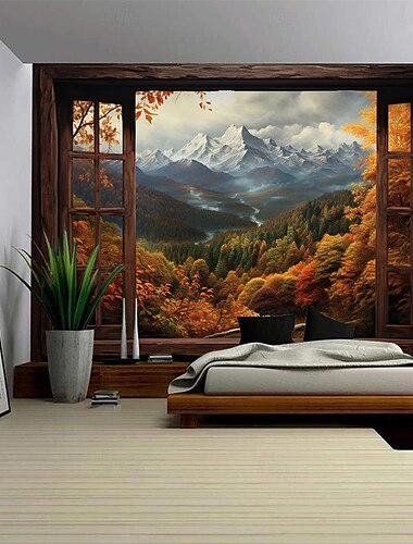  herfstlandschap grot hangend tapijt kunst aan de muur groot tapijt muurschildering decor foto achtergrond deken gordijn thuis slaapkamer woonkamer decoratie