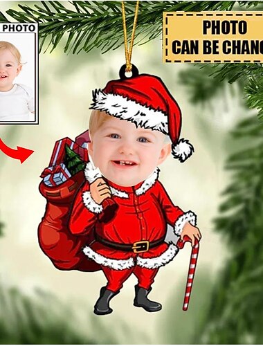  Gepersonaliseerde Foto Kerstversieringen Acryl 2D Aangepast Baby Gezicht Kerstboomversieringen Kerstdecoratie Hangende Hanger Cadeaus