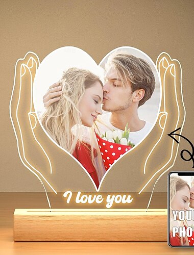  Marco de fotos iluminado personalizado para bodas, parejas, luz de noche USB personalizada en forma de corazón para bodas, San Valentín, aniversario, regalo para esposa, esposo o amante