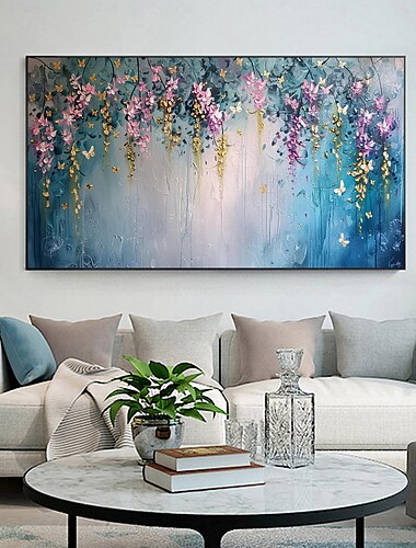  handgemaakte originele minimalistische bloemenolieverfschilderij op canvas abstract landschap wanddecoratie voor thuisdecoratie met gespannen frame zonder binnenlijst schilderij
