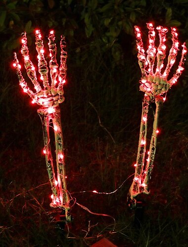  2 Stück Halloween-Skeletthand-Gartenlampe, Arme, Handpfähle, realistisch aussehende Halloween-Rasen-Gartendekor-Lichtrequisiten, LED-leuchtende Geisterhand in Totenkopfform, Plug-in-Lampe
