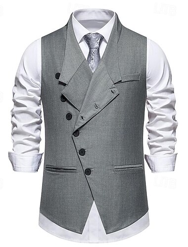  Homens Colete Gilet Roupa Diária Férias Para Noite Vintage Moda Primavera & Outono Botão Poliéster Confortável Tecido Não Trespassado Decote V Normal Preto Cinzento Colete