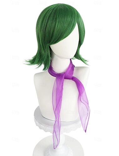  Inside Out 2 Ekel Perücke Cosplay Kurz Grüne Perücke für Frauen Anime Cosplay Grüne Bob Perücke mit Pony Synthetisches Haar Perücke Anime Stil Perücken für Karneval Kostümparty (Nur Perücken)