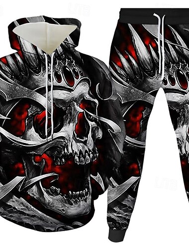 Skelett Totenkopf Austattungen Kapuzenshirt Trainingsanzug Anime 3D Vordertasche Grafik Für Paar Herren Damen Erwachsene Halloween Karneval Maskerade 3D-Druck Casual