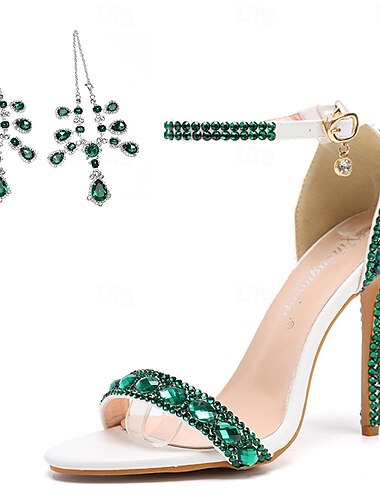  Escarpins à talons aiguilles verts en strass pour femmes avec bracelet de cheville assorti – talons hauts scintillants avec bride de cheville pour mariages, bals de fin d'année et soirées glamour