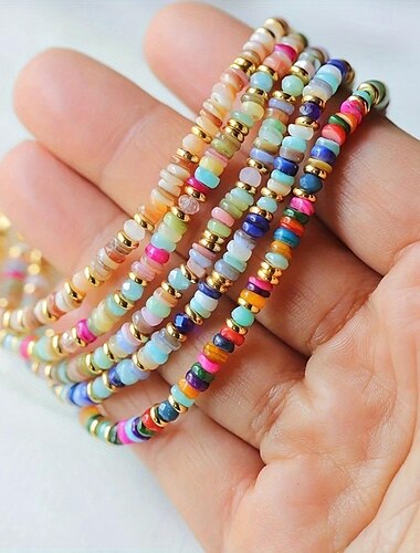  Pulsera artesanal de conchas multicolores, exquisito diseño apilable para la elegancia de las mujeres: primavera perfecta  & ropa casual de verano
