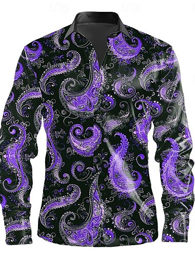  Herren Hemd Oberhemd Knopfhemd Langarm Modisch lässig Normal Casual Sommer Frühling Herbst Umlegekragen Hemden mit Kragen Knopf hoch 3D-Druck Purpur Orange