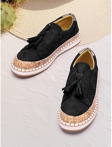  dámské ležérní střapcové mokasíny – modré semišové slip-on boty s perforovaným designem a korkovou podrážkou, pohodlné na léto i každodenní nošení
