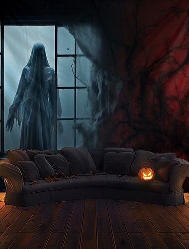  Halloween Dekorationen gruseliger Geist hängender Wandteppich Wandkunst großer Wandteppich Wanddeko Fotografie Kulisse Decke Vorhang Haus Schlafzimmer Wohnzimmer Dekoration