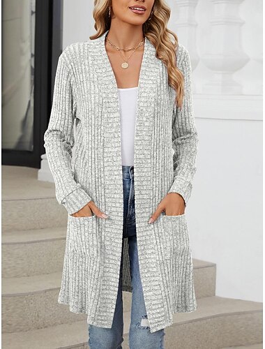  cardigan femme ouvert devant tricot poche printemps automne régulier quotidien quotidien manches longues couleur unie