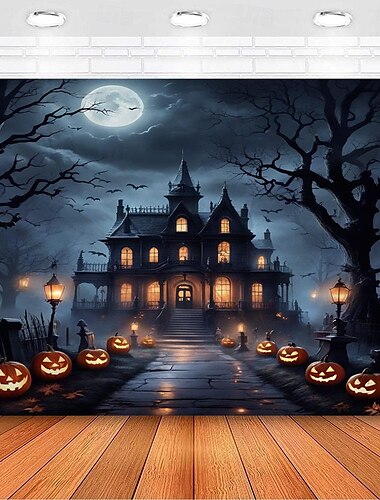  Halloween-Dekorationen, Wandteppich, Jack-o-Laterne, Kürbiswald, Wandkunst, großer Wandteppich, Wanddeko, Fotohintergrund, Decke, Vorhang, Zuhause, Schlafzimmer, Wohnzimmer, Geisterhaus, Spukschloss