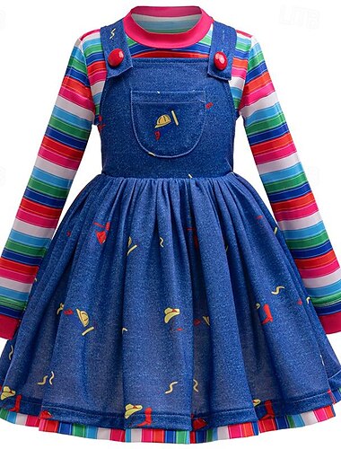  Chucky Skrämmande docka Klänningar Kostym Läskig kostym Flickor Barn Fest Karnival Lätt karnevalsdräkt