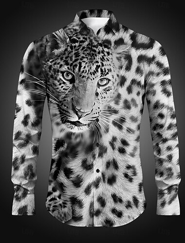  Herren Leopard Knopfhemd Bedruckte Hemden Langarm Brautkleider schlicht Party Täglich Festtage Herbst Winter Frühling Sommer Hemden mit Kragen Knopf Bedruckt Gelb Blau Purpur Braun Grau