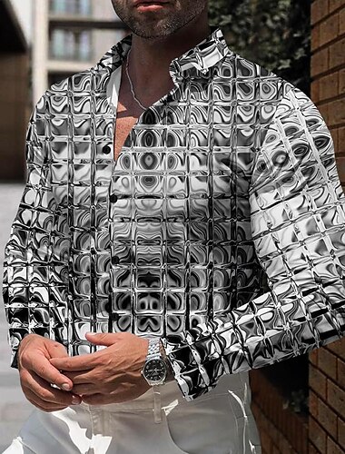  Herren Farbverlauf Metallisch Hemd Knopfhemd Langarm Vintage Brautkleider schlicht Party-Abendgarderobe Täglich Herbst Winter Frühling Sommer Umlegekragen Knopf hoch 3D-Druck Blau Gold Grau