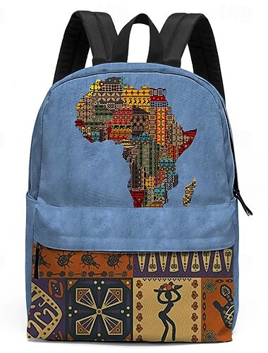  Rucksack mit ethnischem afrikanischen Kartendruck – Schultasche im Stammesstil mit kulturellem Patchwork-Design, leichte Büchertasche für Teenager, Studenten und Reiseliebhaber