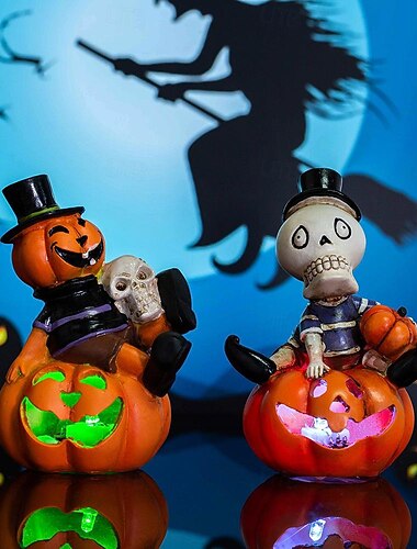  Halloween decoraties led skelet pompoen licht, jack o lantern schedel ornament kleurrijke sprankelende pompoen lantaarn decoratie creatieve lichtgevende spook festival feest decoratie rekwisieten 1pc