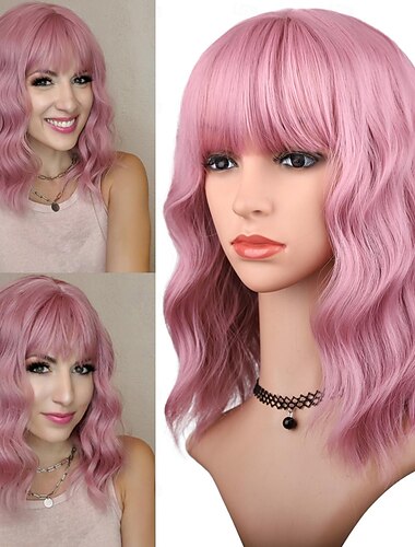  Hår med Pannelugg Kvinner Kort Bob Bølgete Krøllete Hår Pastell Hår Hår Varmeresistent Halloween Cosplay Fest Hår