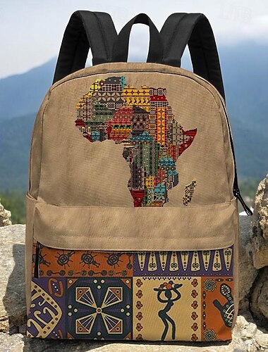  Sac à dos imprimé carte ethnique africaine – cartable de style tribal avec motif patchwork culturel, sac à dos léger pour adolescents, étudiants et amateurs de voyages