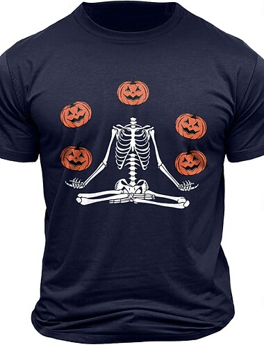  Zucca Teschi Halloween Nero Grigio scuro Blu scuro maglietta Per uomo Grafico 100% cotone Camicia Sportivo Classico Camicia Manica corta Maglietta comoda Estate Primavera Abbigliamento di stilista S