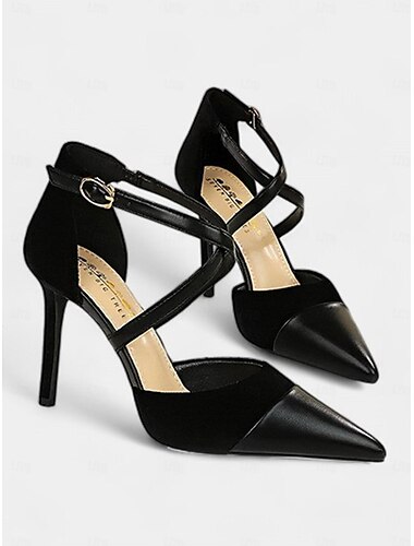  elegante burgunderfarbene Stilettos für Damen mit spitzer Spitze und überkreuzten Riemchen – perfekt für den Abend