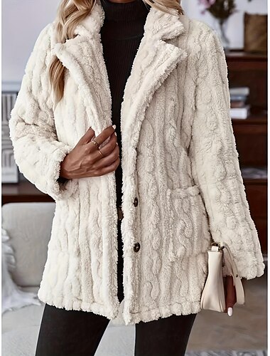  Γυναικεία Casual Jacket Διατηρείτε Ζεστό Τσέπη Καθημερινό Συμπαγές Χρώμα Καθημερινά Κουμπωμένο μέτωπο Μακρύ Λαιμόκοψη V Χαλαρή Εφαρμογή Μακρυμάνικο Εξωτερικά ενδύματα Μπεζ Άνοιξη Φθινόπωρο