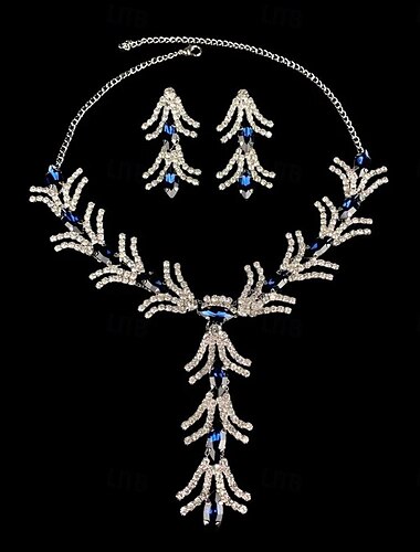  Brautschmuck-Sets 2 Diamantimitate 1 Halskette Ohrringe Damen Stilvoll Luxus lieblich Klassisch Blattform Kostbar Schmuck-Set Für Hochzeit Geschenk