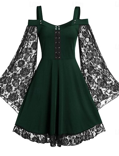  Retro Vintage Mittelalterlich Renaissance Kleid Wikinger Elfen Spitze Damen Fantasie Maskerade Alltagstauglich Erwachsene Kleid