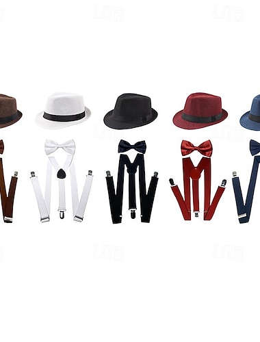  Retro Antiguo Rugido 20s 1920s Sombrero de panamá Conjunto de accesorios El gran Gatsby Hombre Mascarada Evento / Fiesta Despedida de Soltera Adulto Sombrero Tirantes