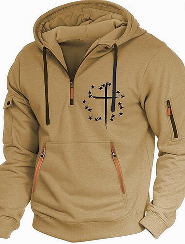  Herren Hoodie Sweatshirt Kapuze Basic Klassisch Pullover Kreuz Braun Grau Langarm Outdoor Mit Kapuze Herbst Winter Bekleidung Designer 3D-Druck S M L