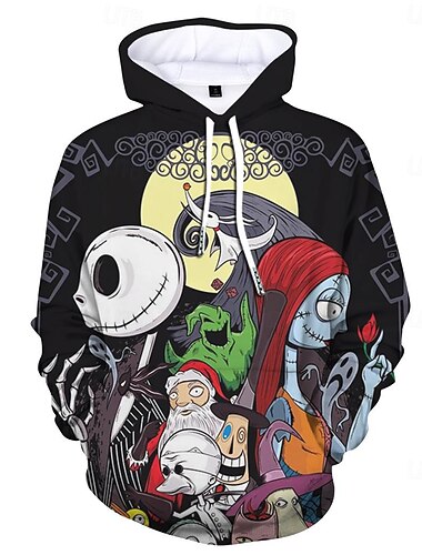  Jack Skellington Kapucnis felsőrész Rajzfilmfigura Manga Állat minta 3D Elülső zseb Grafikus Kenguru zseb Kompatibilitás Páros Férfi Női Felnőttek Mindszentek napja Farsang Álarcos mulatság 3D