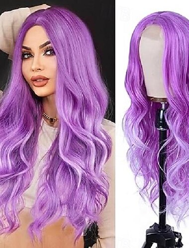  Mixed Blonde Long Wave Wig for Women -26inch Middle Part Long Curly Wig Heat Resistant Synthetic Hair Looking Natural, Fiber Wig for Daily Party Use Halloween Wigs