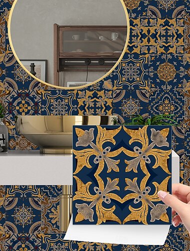  24 adesivi per piastrelle in stile marocchino, decalcomanie murali in PVC con pellicola di cristallo ispessita, impermeabili &Decorazione murale in piastrelle retrò, antiolio e rimovibili, per bagno,