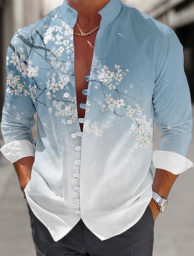  Homme Floral Chemise Chemise boutonnée manche longue Décontractées Plage du quotidien Eté Printemps Automne Col Mao Boutonner Impression 3D Rose Claire Bleu Violet Vert