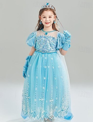  Die Eiskönigin Märchen Prinzessin Aschenputtel Elsa Blumenmädchenkleid Themenparty-Kostüm Tüllkleider Süße Lolita Film Cosplay for Mädchen Kinder Karneval Party / Abend