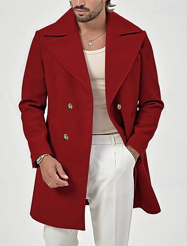  Herren Mantel Trenchcoat Täglich Urlaub Herbst Winter Polyester Weich Oberbekleidung Bekleidung Modisch Klassisch Glatt Tasche Umlegekragen Doppelreihiger Verschluss