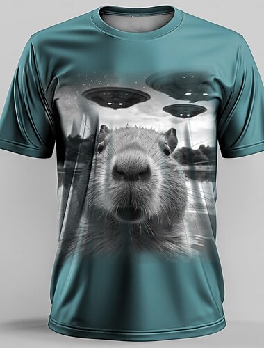  Homme Marrant Ecureuil T shirt Manche Courte T-shirt 3D effet Col Ras du Cou Chemise Rétro Vintage Décontractées Style de rue Sport extérieur Vacances Sortie Marron Vert Gris Printemps été Vêtement