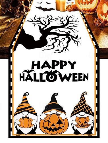  Halloween-Tischläufer aus Leinen mit Zwergen- und Geister-Aufdruck, Party-Dekor für Wohnzimmer-Esstisch, hängendes Banner
