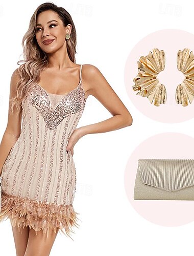  Retrò Vintage Anni Ruggenti Anni 1920 Abito Flapper Costume Cosplay Abiti Il grande Gatsby Invitato al matrimonio Paillettes Piuma Per donna Natale Halloween Carnevale Halloween Festa / Sera