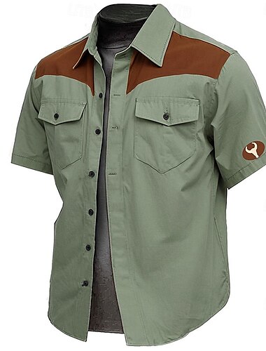  Herren Kuh-Druck Hemd Westernhemd Cargo-Shirt Kurzarm Vintage Brautkleider schlicht westlicher Stil Sport & Natur Ausgehen Sommer Frühling Umlegekragen Bedruckt Braun Grün Khaki