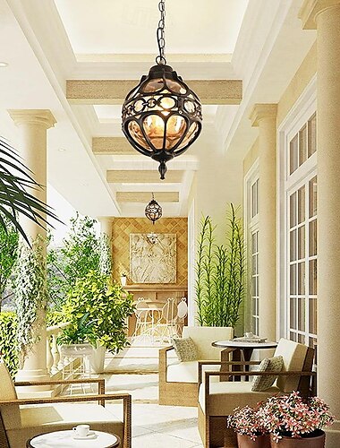  LED-Pendelleuchte, 1-flammig, 5 W, industrielle Vintage-Glaskugel, wasserdichte Hängelampe für den Außenbereich, Metall-Außenhängelaterne, E26/E27 für Bauernhaus, Garten, Veranda, Gang, Pavillon,